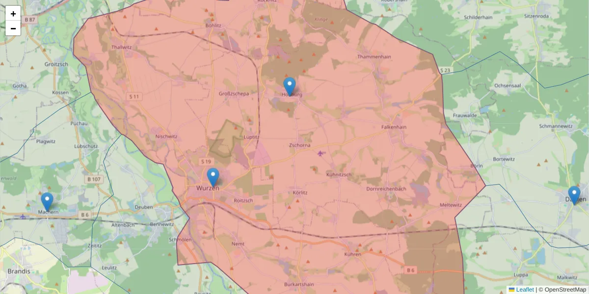 Karte des Postleitzahlen Bereichs  und der umliegenden Postleitzahlen in Deutschland