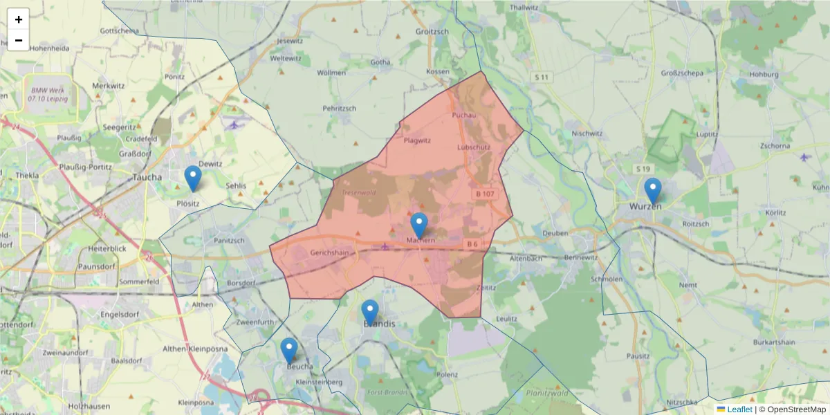 Karte des Postleitzahlen Bereichs  und der umliegenden Postleitzahlen in Deutschland