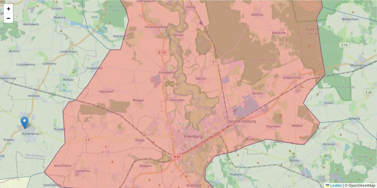 Karte des Postleitzahlen Bereichs  und der umliegenden Postleitzahlen in Deutschland