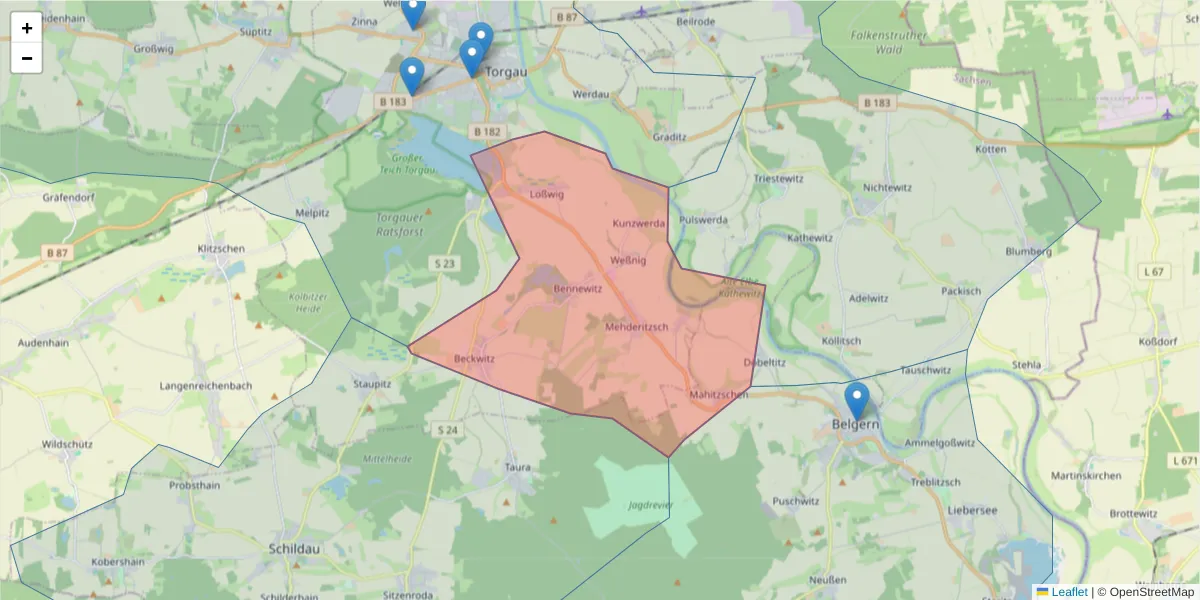 Karte des Postleitzahlen Bereichs  und der umliegenden Postleitzahlen in Deutschland