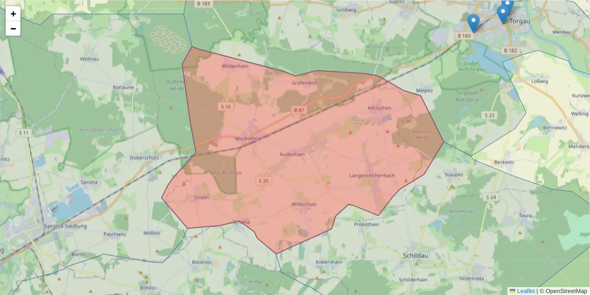 Karte des Postleitzahlen Bereichs  und der umliegenden Postleitzahlen in Deutschland