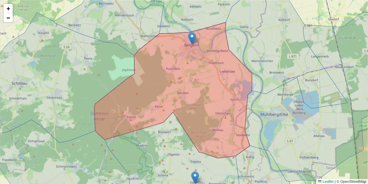 Karte des Postleitzahlen Bereichs  und der umliegenden Postleitzahlen in Deutschland