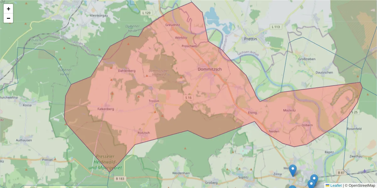 Karte des Postleitzahlen Bereichs  und der umliegenden Postleitzahlen in Deutschland