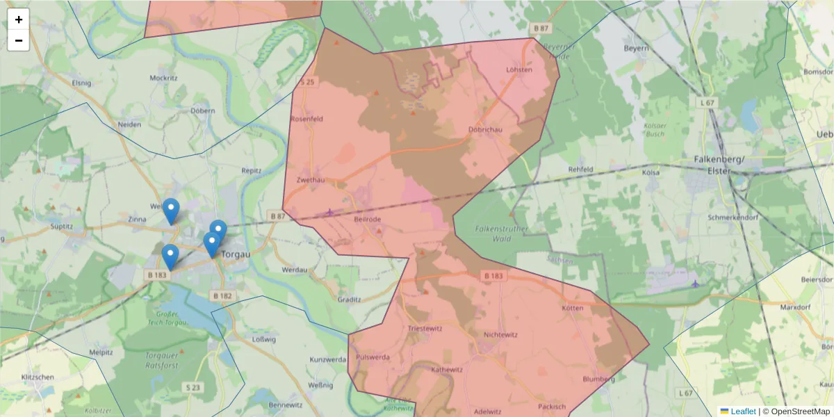 Karte des Postleitzahlen Bereichs  und der umliegenden Postleitzahlen in Deutschland