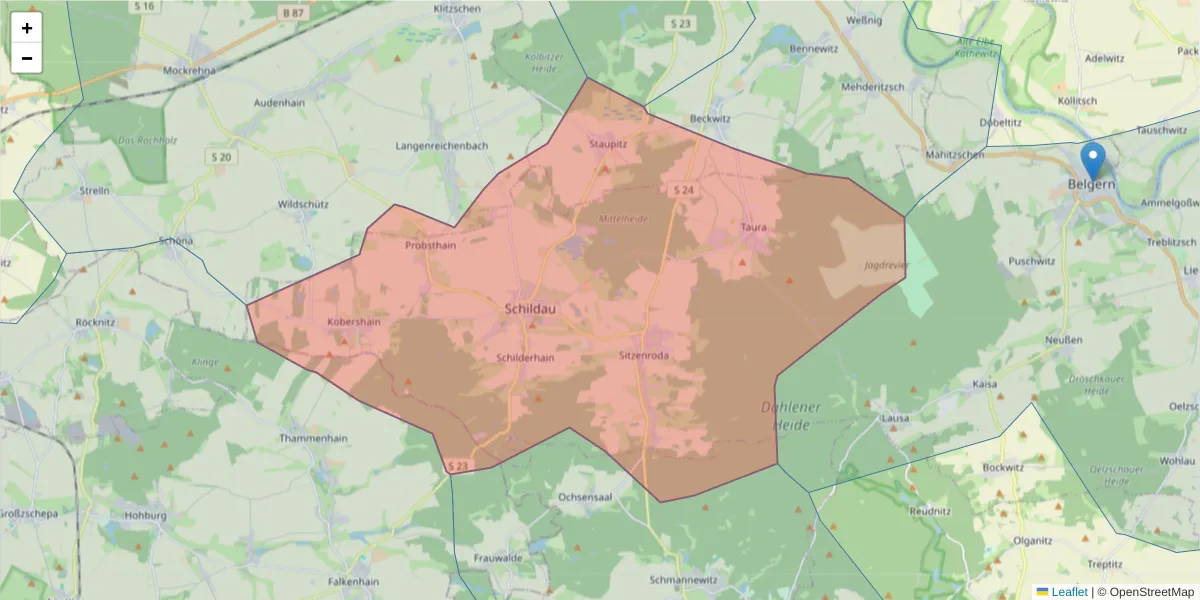 Karte des Postleitzahlen Bereichs  und der umliegenden Postleitzahlen in Deutschland