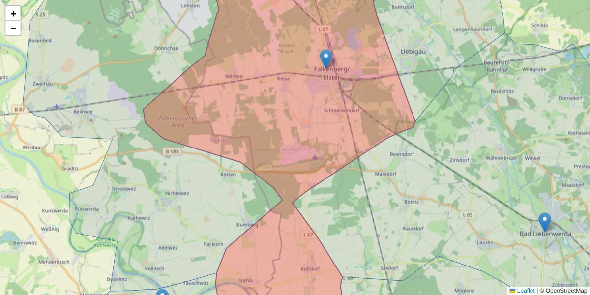Karte des Postleitzahlen Bereichs  und der umliegenden Postleitzahlen in Deutschland