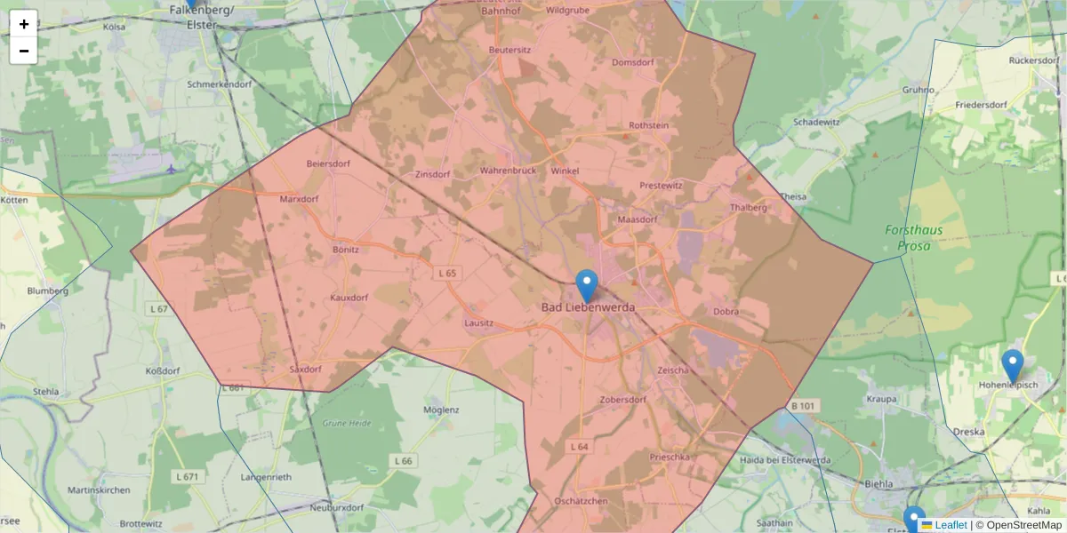 Karte des Postleitzahlen Bereichs  und der umliegenden Postleitzahlen in Deutschland