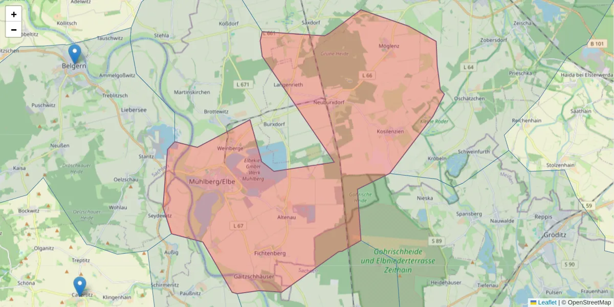 Karte des Postleitzahlen Bereichs  und der umliegenden Postleitzahlen in Deutschland