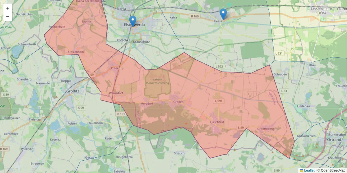 Karte des Postleitzahlen Bereichs  und der umliegenden Postleitzahlen in Deutschland