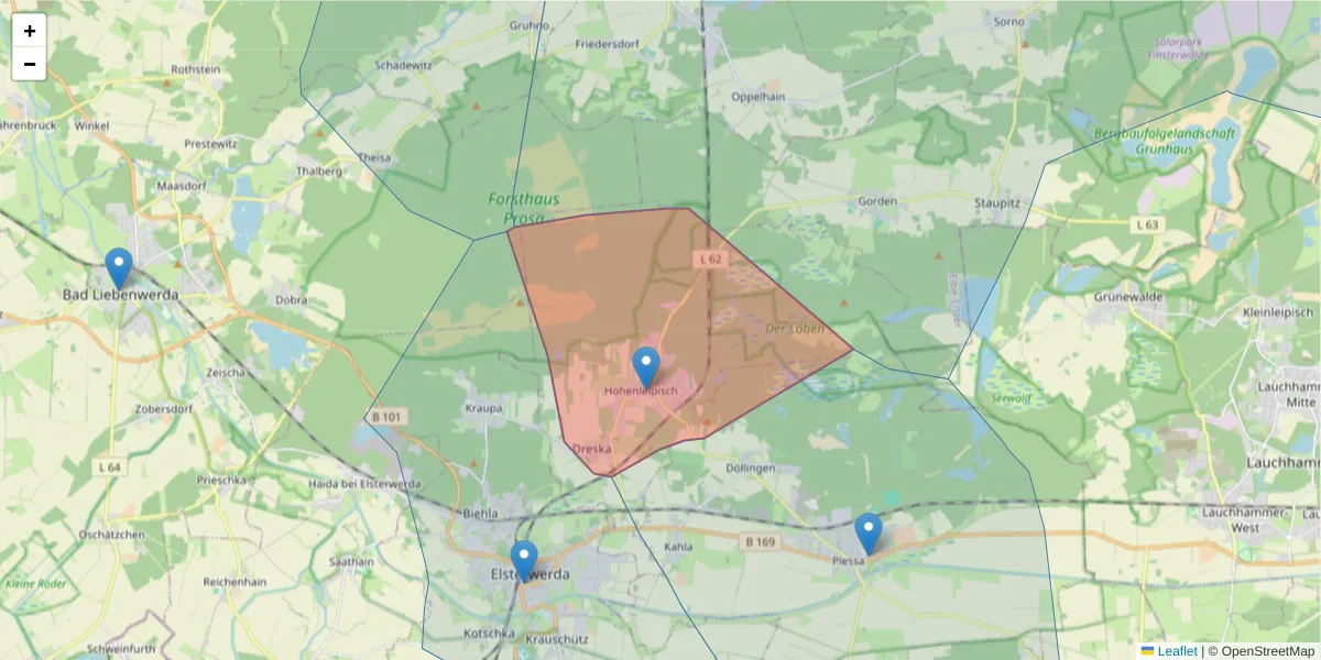 Karte des Postleitzahlen Bereichs  und der umliegenden Postleitzahlen in Deutschland
