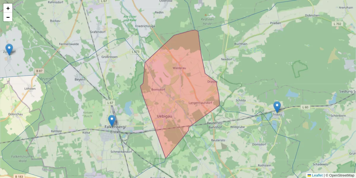 Karte des Postleitzahlen Bereichs  und der umliegenden Postleitzahlen in Deutschland