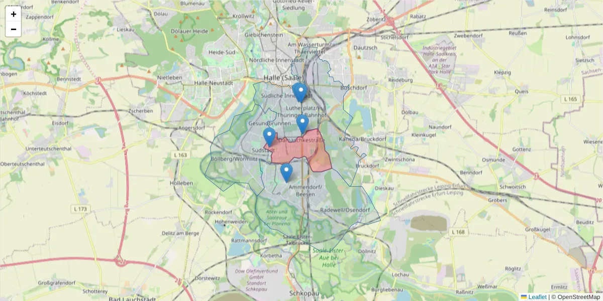 Karte des Postleitzahlen Bereichs  und der umliegenden Postleitzahlen in Deutschland