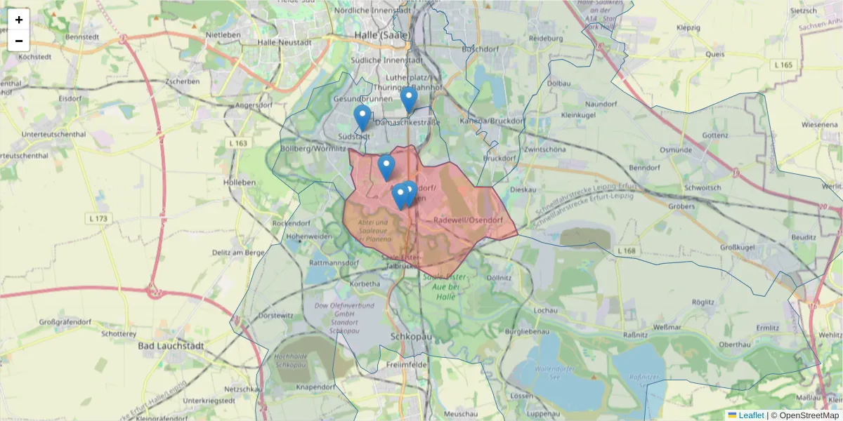 Karte des Postleitzahlen Bereichs  und der umliegenden Postleitzahlen in Deutschland