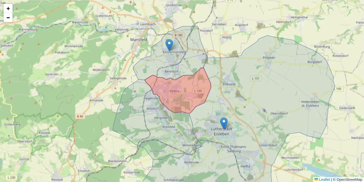 Karte des Postleitzahlen Bereichs  und der umliegenden Postleitzahlen in Deutschland