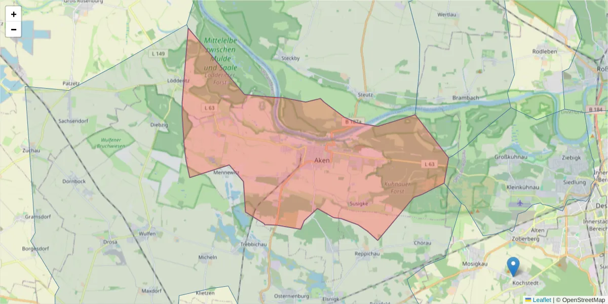 Karte des Postleitzahlen Bereichs  und der umliegenden Postleitzahlen in Deutschland