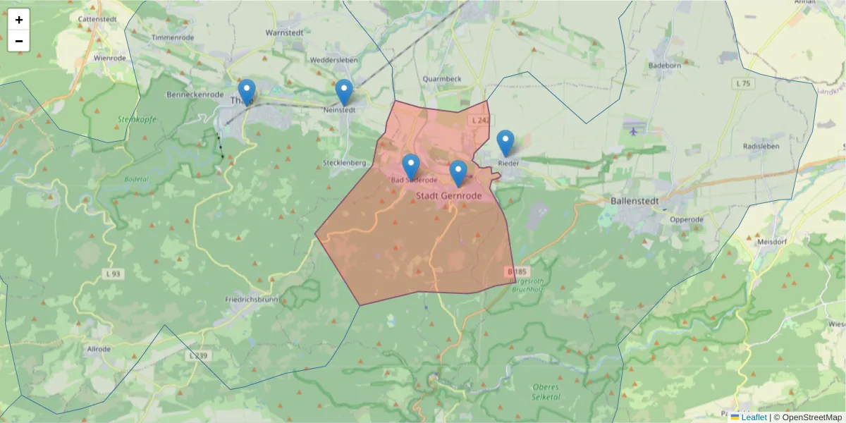 Karte des Postleitzahlen Bereichs  und der umliegenden Postleitzahlen in Deutschland