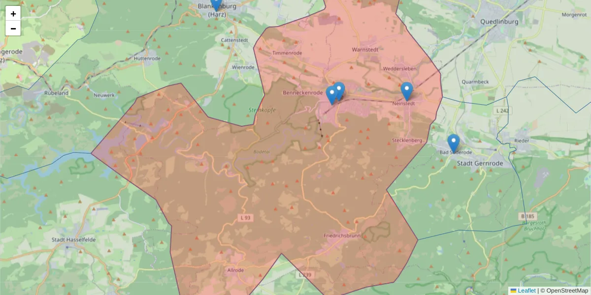 Karte des Postleitzahlen Bereichs  und der umliegenden Postleitzahlen in Deutschland