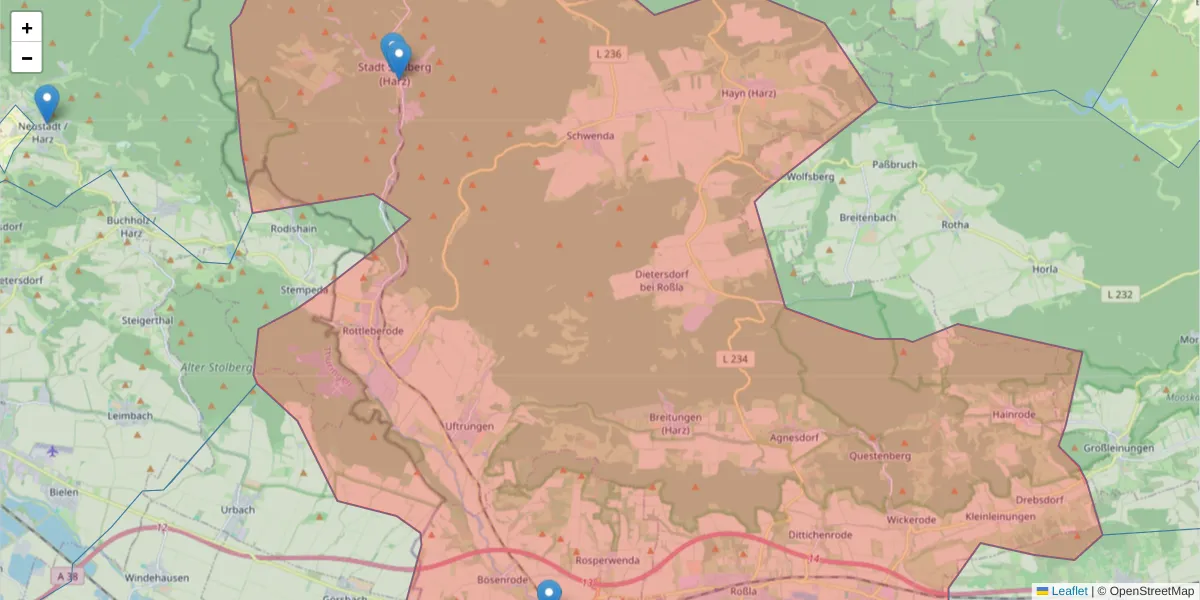 Karte des Postleitzahlen Bereichs  und der umliegenden Postleitzahlen in Deutschland
