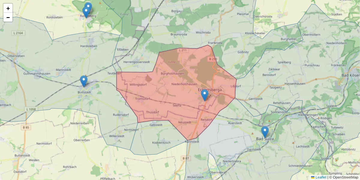 Karte des Postleitzahlen Bereichs  und der umliegenden Postleitzahlen in Deutschland