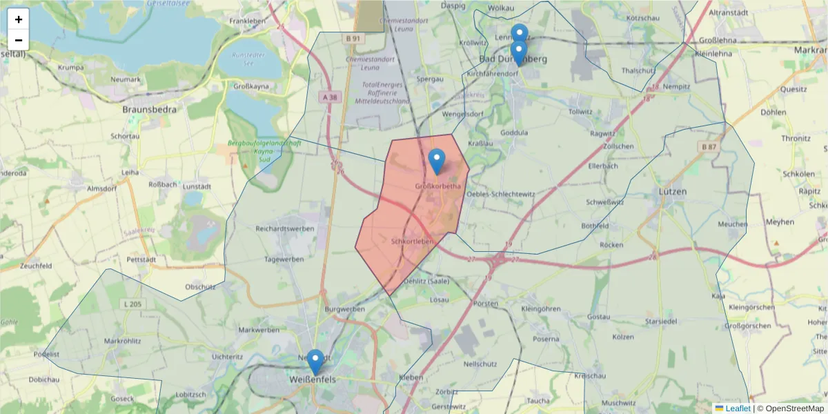Karte des Postleitzahlen Bereichs  und der umliegenden Postleitzahlen in Deutschland
