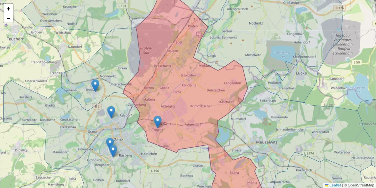 Karte des Postleitzahlen Bereichs  und der umliegenden Postleitzahlen in Deutschland