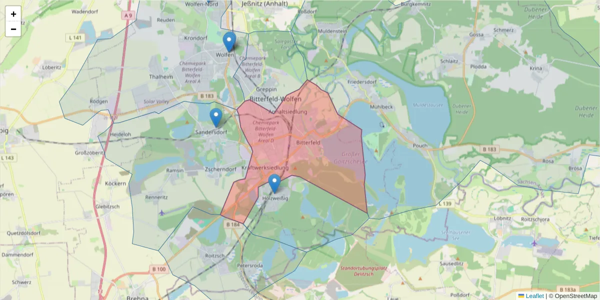 Karte des Postleitzahlen Bereichs  und der umliegenden Postleitzahlen in Deutschland