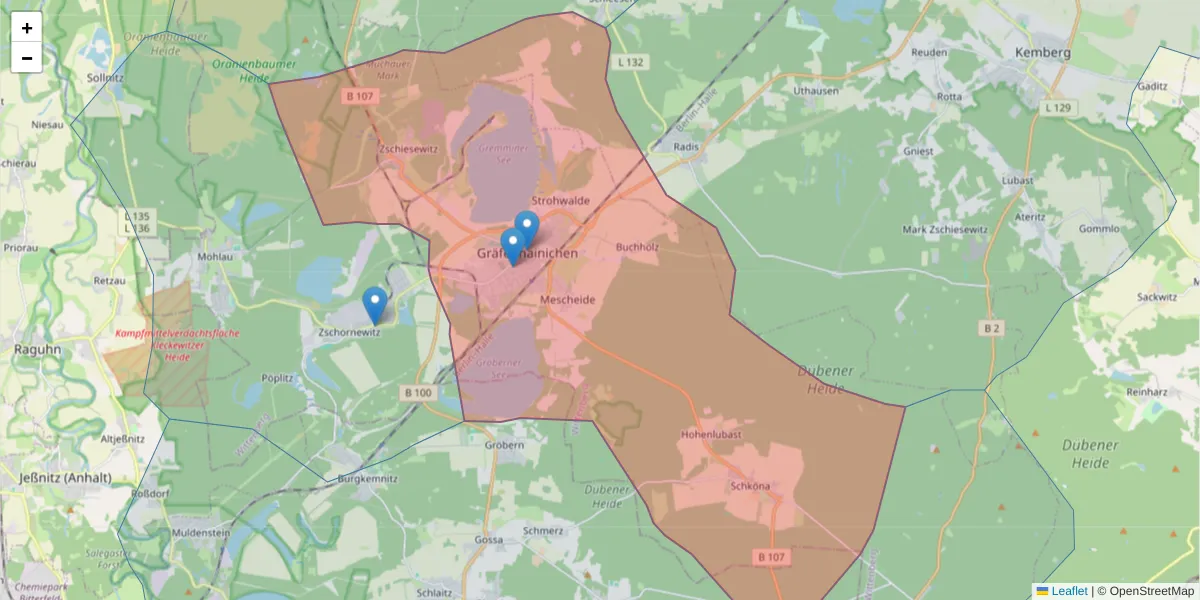 Karte des Postleitzahlen Bereichs  und der umliegenden Postleitzahlen in Deutschland