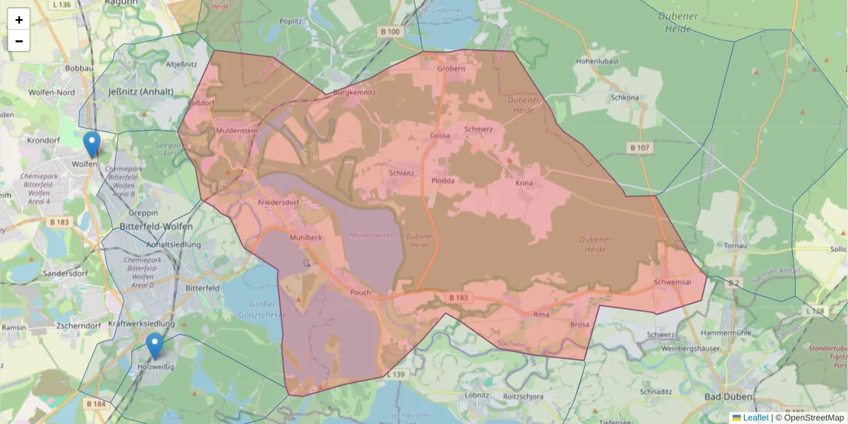 Karte des Postleitzahlen Bereichs  und der umliegenden Postleitzahlen in Deutschland