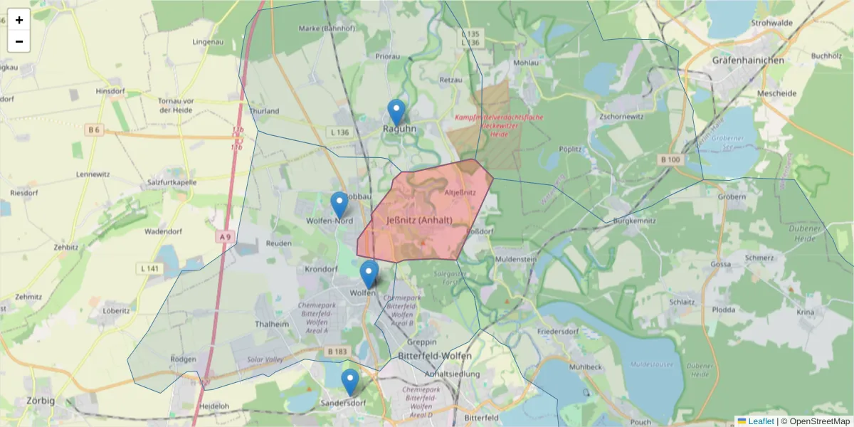 Karte des Postleitzahlen Bereichs  und der umliegenden Postleitzahlen in Deutschland