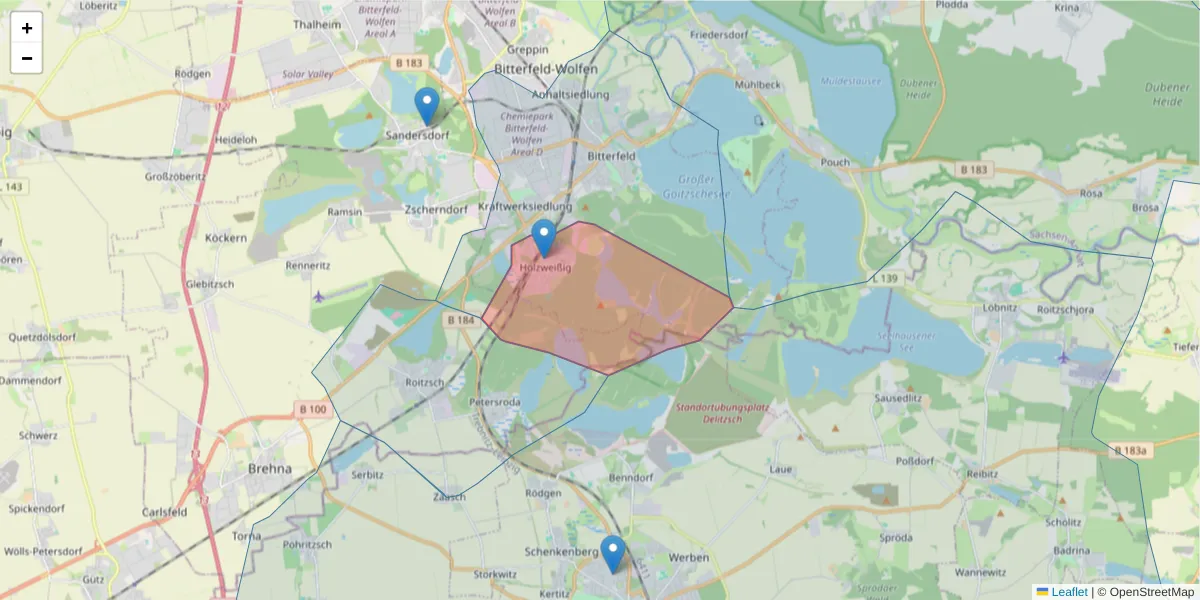 Karte des Postleitzahlen Bereichs  und der umliegenden Postleitzahlen in Deutschland