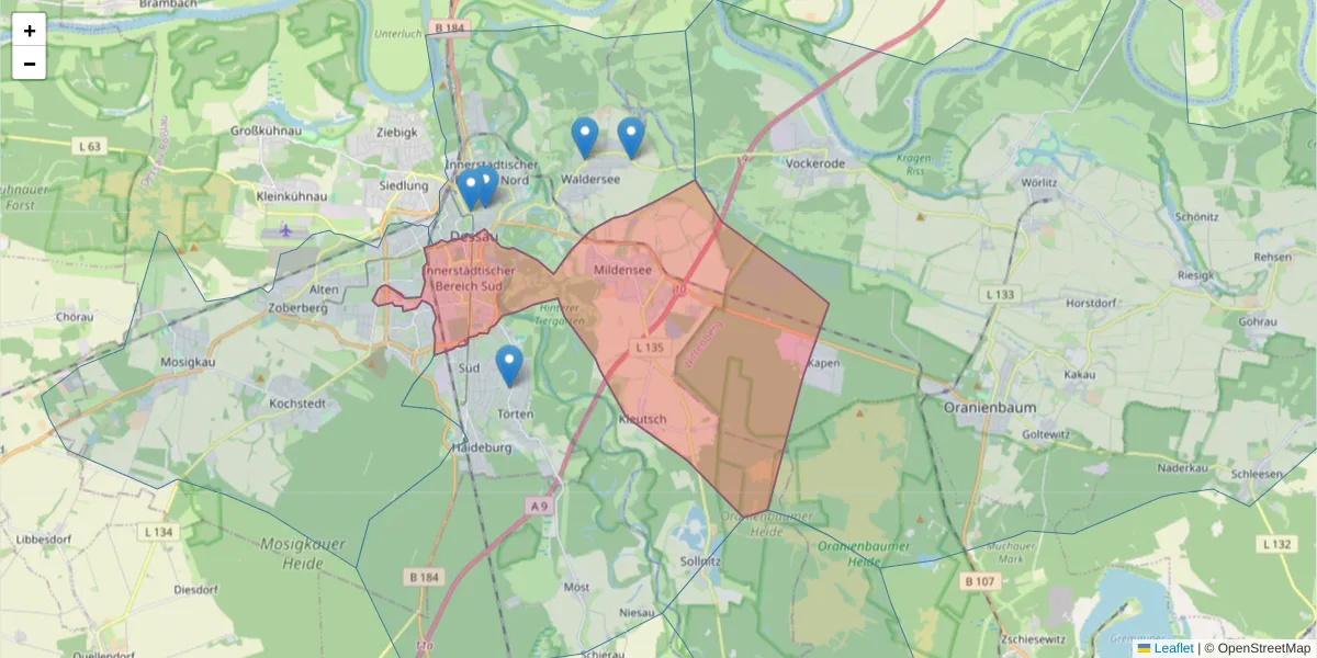 Karte des Postleitzahlen Bereichs  und der umliegenden Postleitzahlen in Deutschland