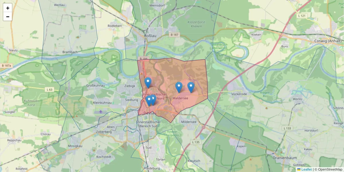 Karte des Postleitzahlen Bereichs  und der umliegenden Postleitzahlen in Deutschland