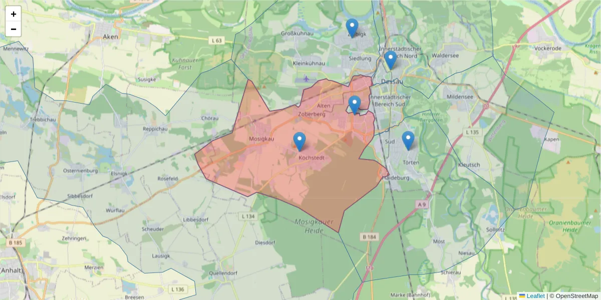 Karte des Postleitzahlen Bereichs  und der umliegenden Postleitzahlen in Deutschland