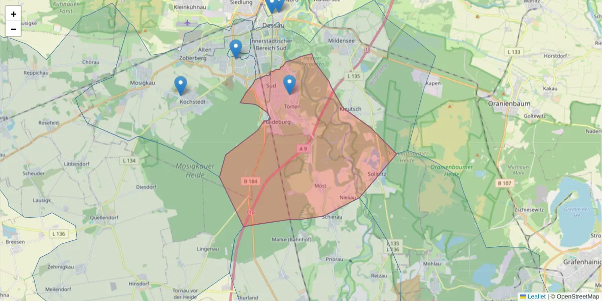 Karte des Postleitzahlen Bereichs  und der umliegenden Postleitzahlen in Deutschland