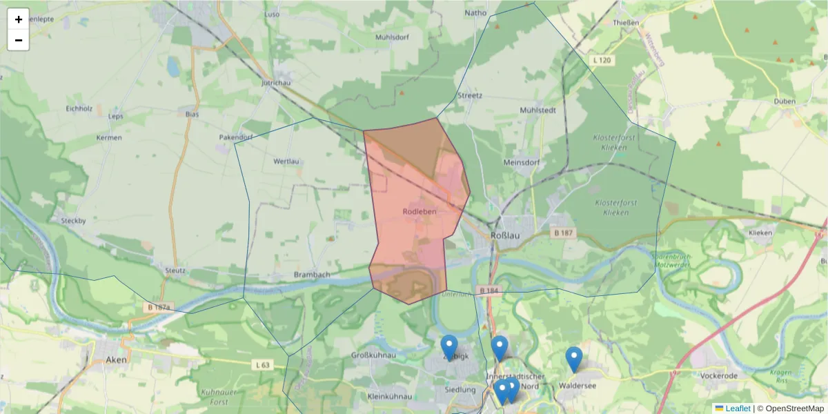Karte des Postleitzahlen Bereichs  und der umliegenden Postleitzahlen in Deutschland