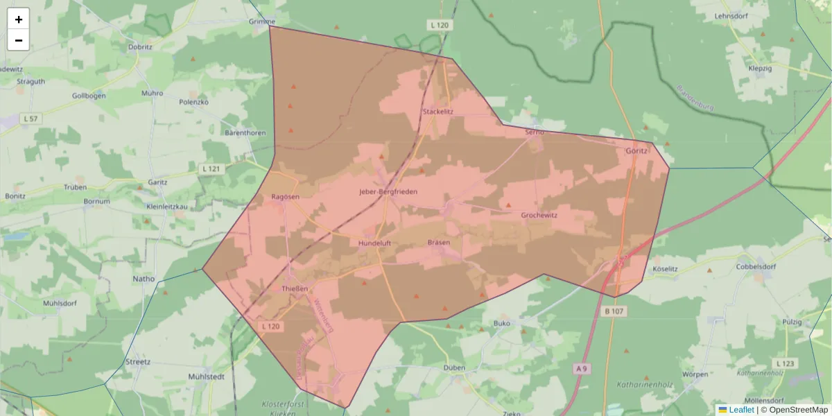 Karte des Postleitzahlen Bereichs  und der umliegenden Postleitzahlen in Deutschland