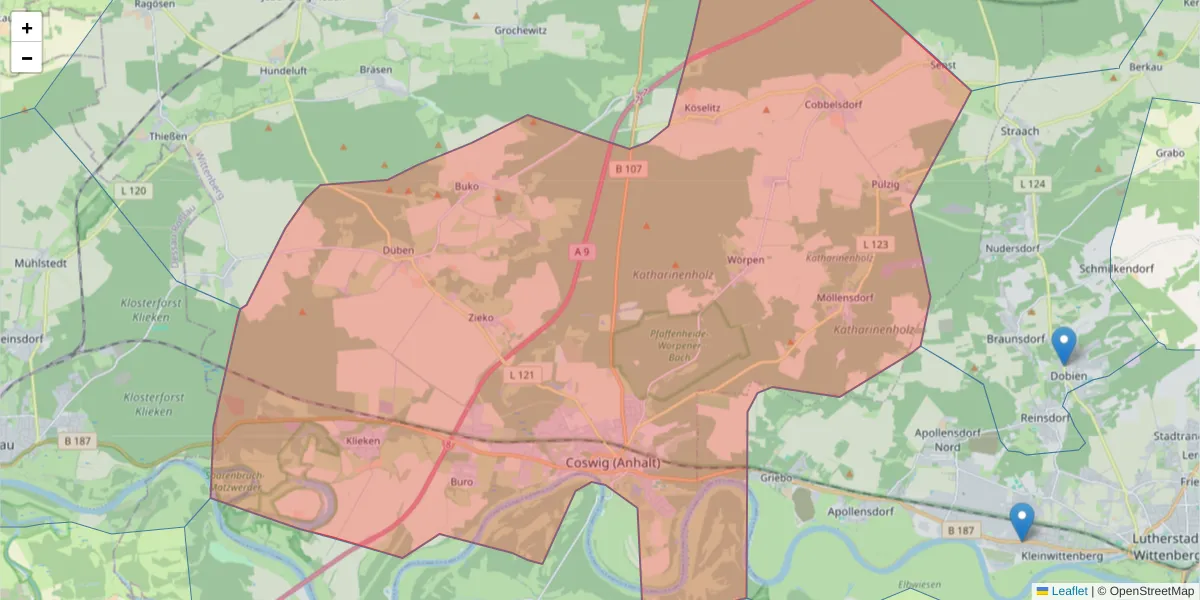 Karte des Postleitzahlen Bereichs  und der umliegenden Postleitzahlen in Deutschland