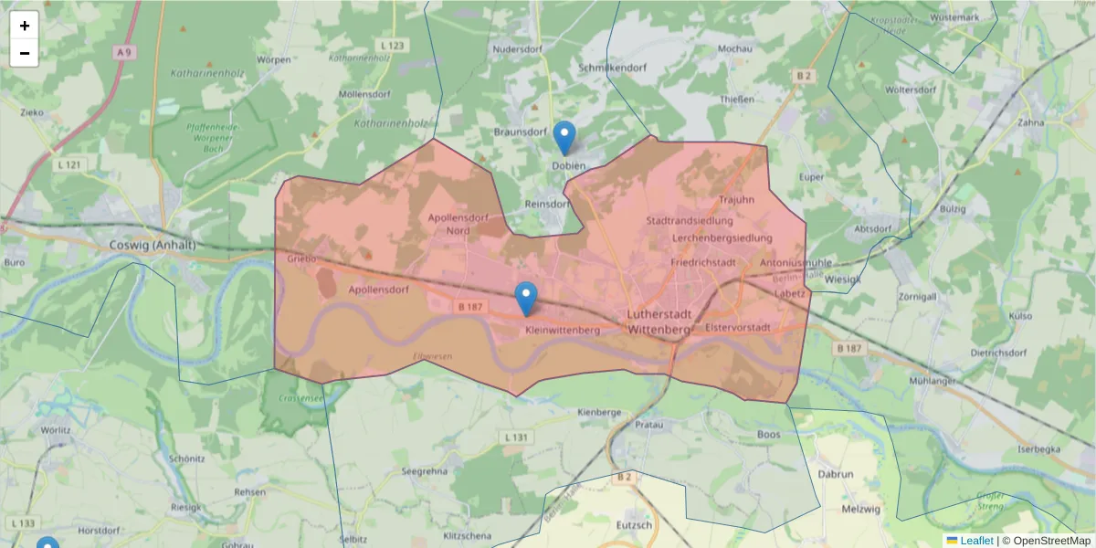 Karte des Postleitzahlen Bereichs  und der umliegenden Postleitzahlen in Deutschland