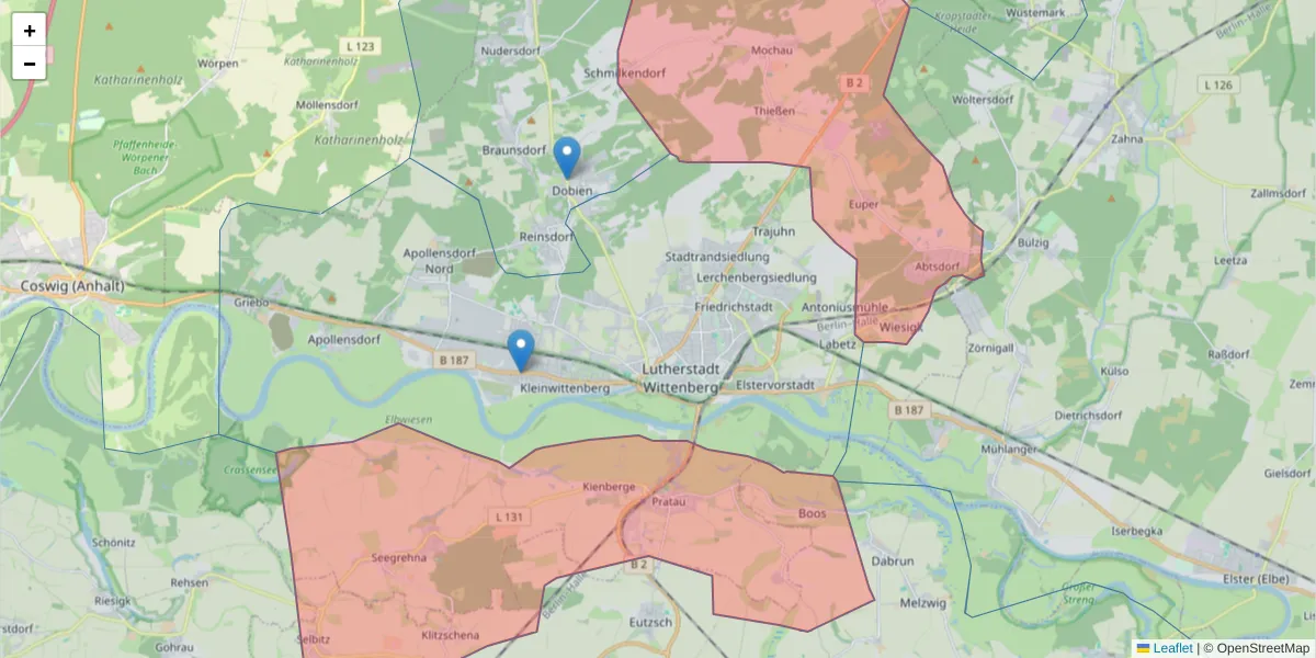 Karte des Postleitzahlen Bereichs  und der umliegenden Postleitzahlen in Deutschland