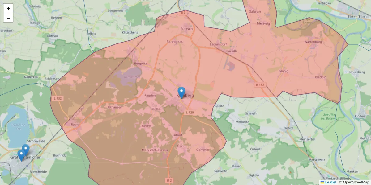 Karte des Postleitzahlen Bereichs  und der umliegenden Postleitzahlen in Deutschland