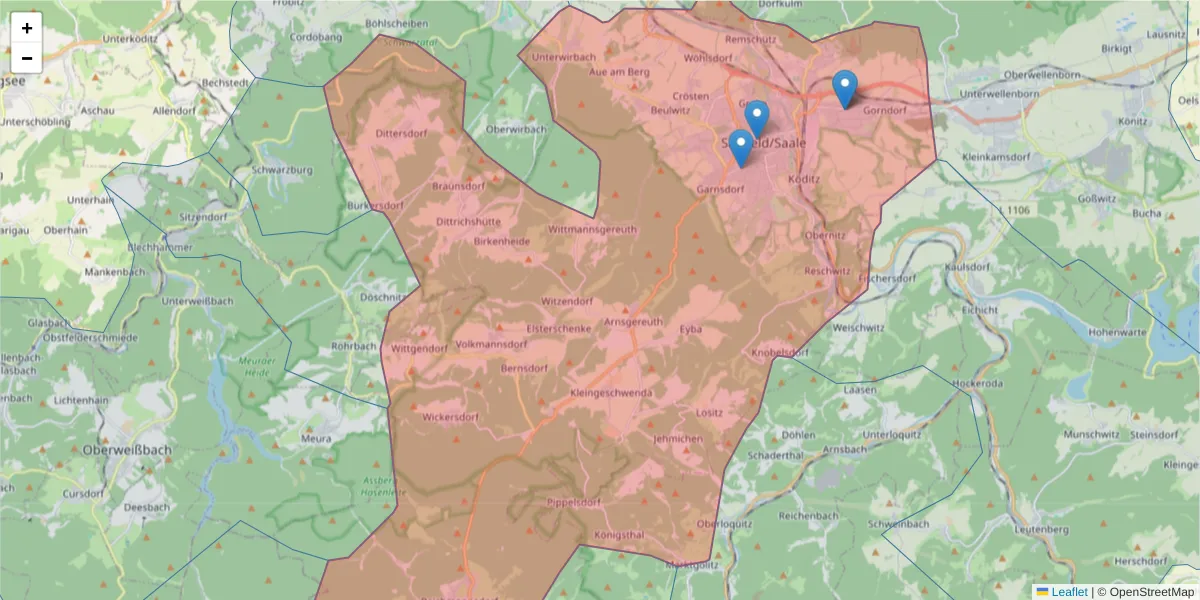 Karte des Postleitzahlen Bereichs  und der umliegenden Postleitzahlen in Deutschland