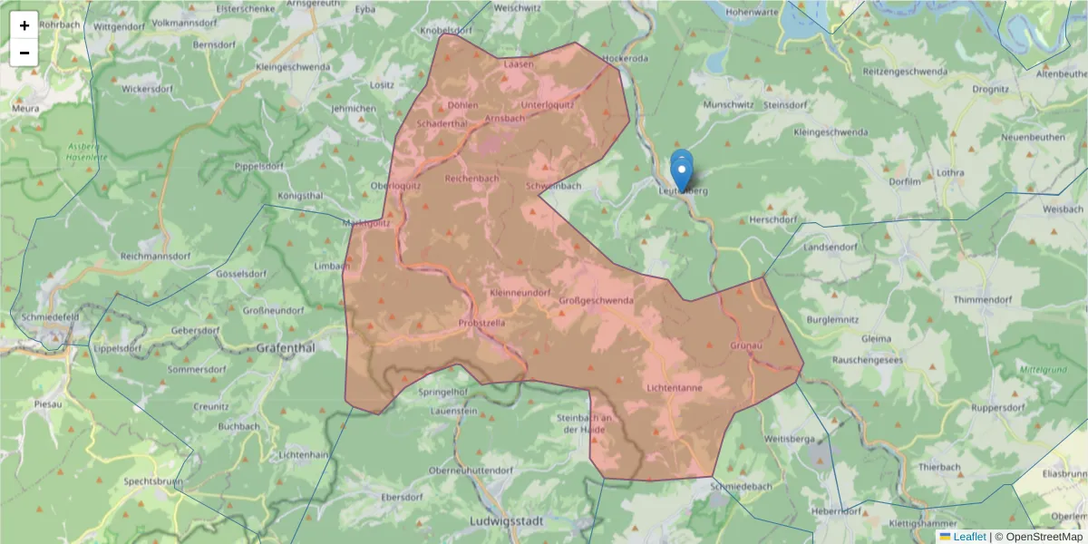 Karte des Postleitzahlen Bereichs  und der umliegenden Postleitzahlen in Deutschland