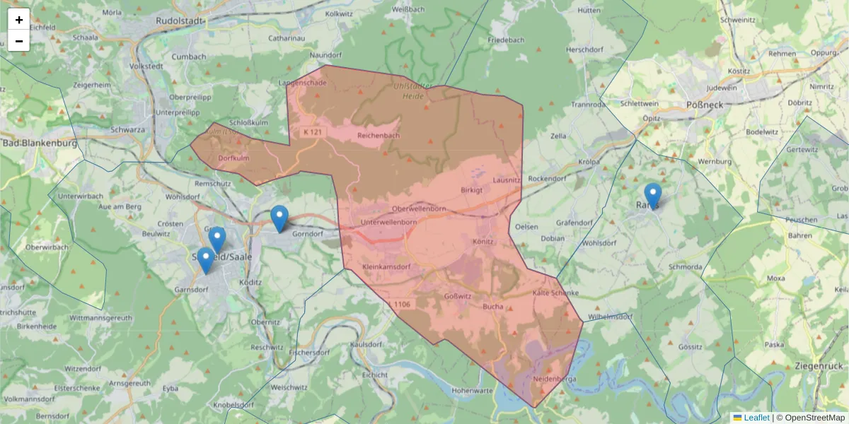 Karte des Postleitzahlen Bereichs  und der umliegenden Postleitzahlen in Deutschland