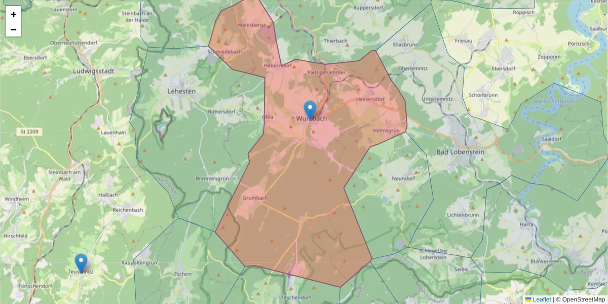 Karte des Postleitzahlen Bereichs  und der umliegenden Postleitzahlen in Deutschland