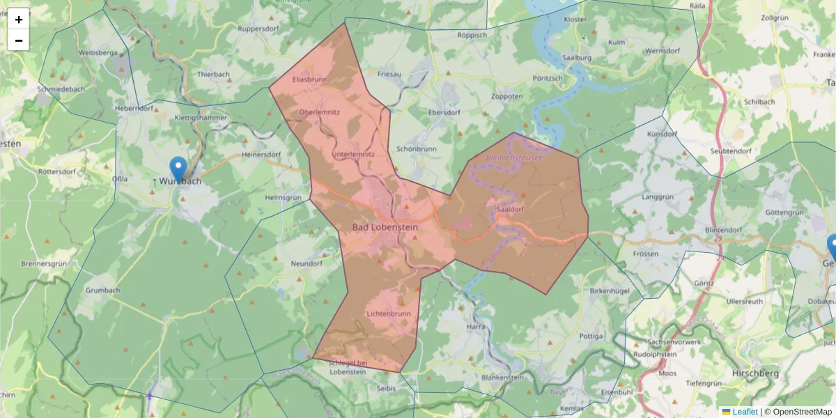 Karte des Postleitzahlen Bereichs  und der umliegenden Postleitzahlen in Deutschland