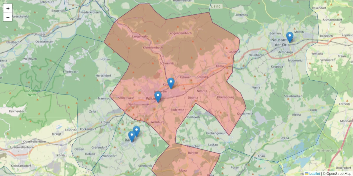 Karte des Postleitzahlen Bereichs  und der umliegenden Postleitzahlen in Deutschland