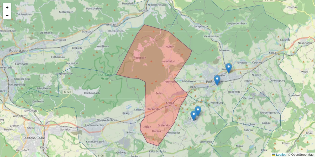 Karte des Postleitzahlen Bereichs  und der umliegenden Postleitzahlen in Deutschland