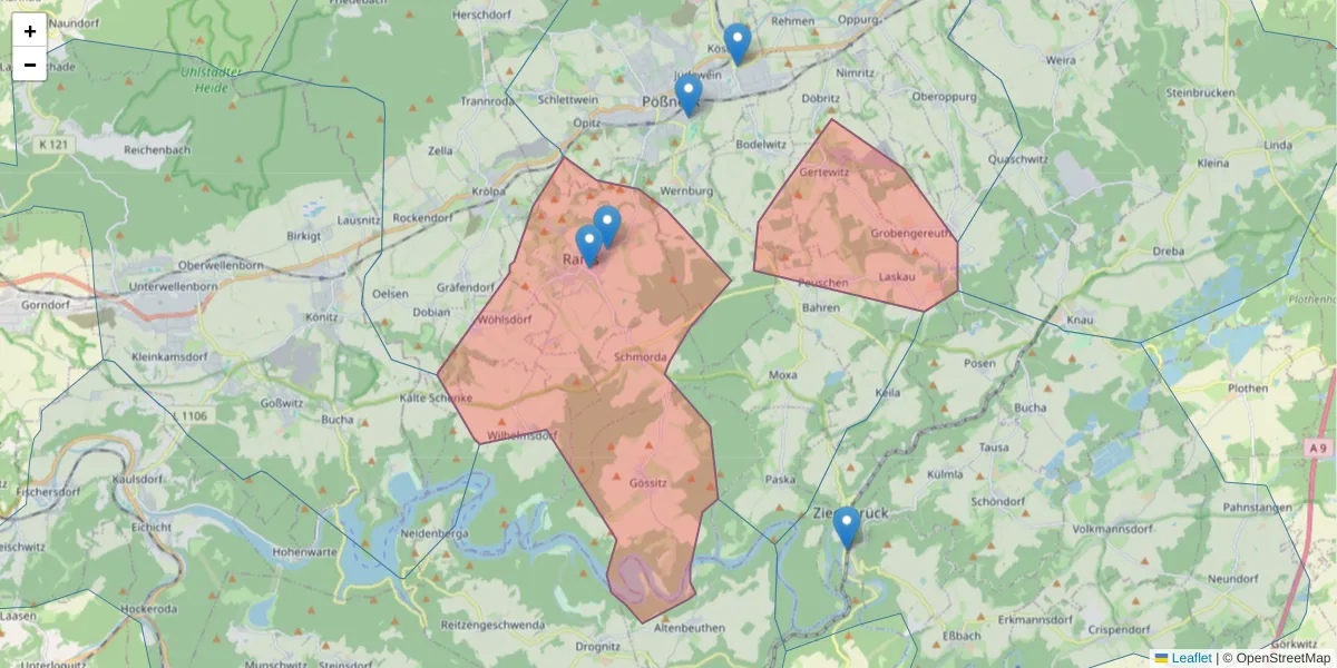 Karte des Postleitzahlen Bereichs  und der umliegenden Postleitzahlen in Deutschland