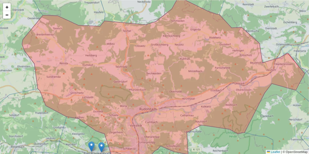 Karte des Postleitzahlen Bereichs  und der umliegenden Postleitzahlen in Deutschland