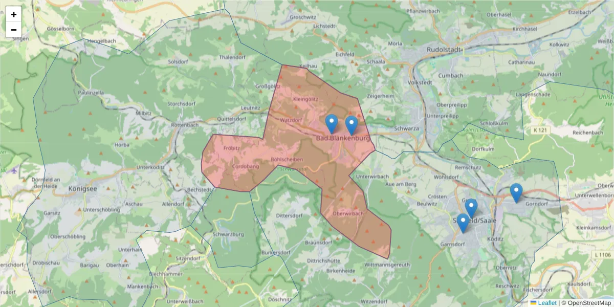 Karte des Postleitzahlen Bereichs  und der umliegenden Postleitzahlen in Deutschland
